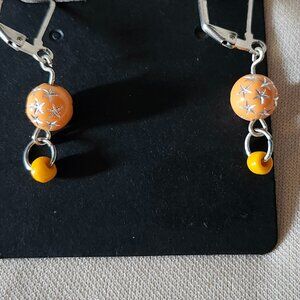 Playful Orange Lampwork Bead Dangle Earrings